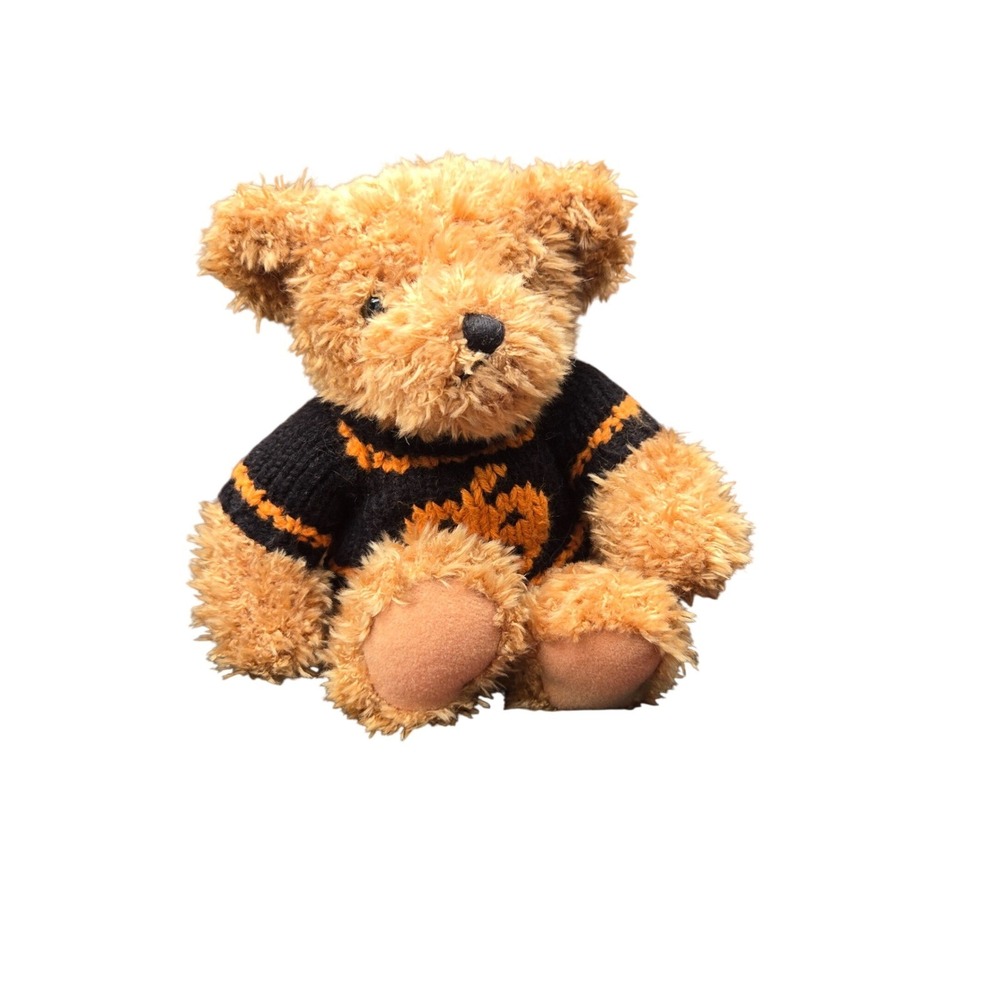 Vintage Brown Teddy Bear Halloween Black Orange Knit Sweater Plush Animal